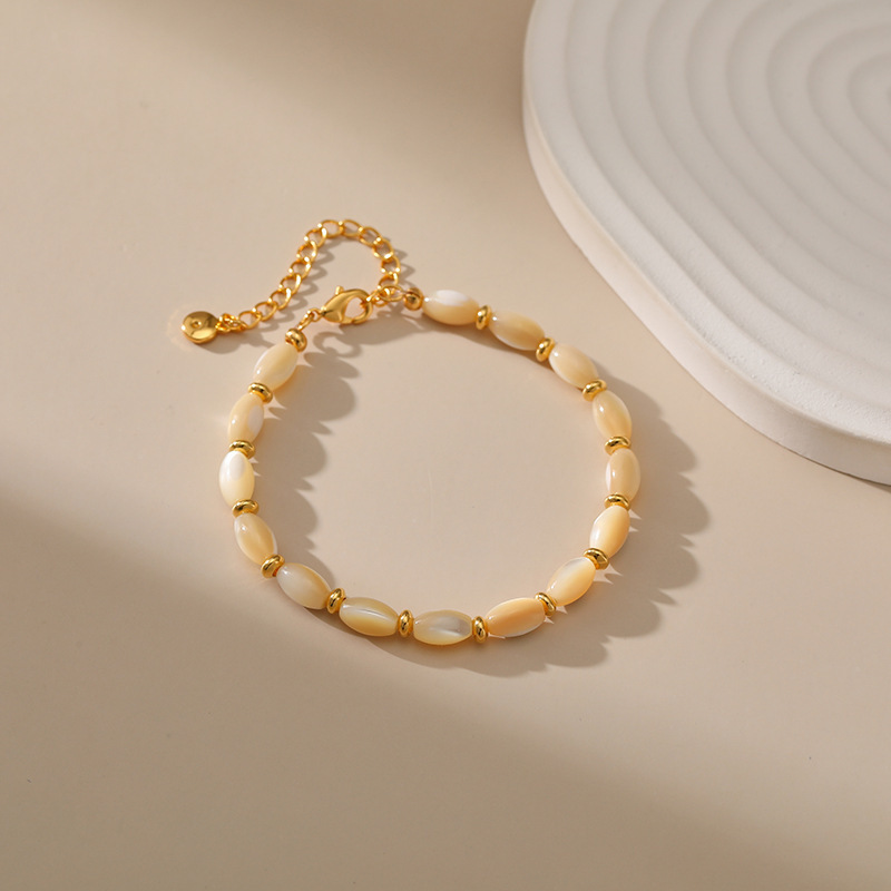 18K Golden Plated Shell Bead Bracelet Vintage Style Copper Jewelry